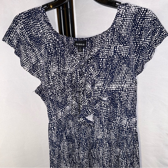 Torrid Abstract Navy/White Ruffled Laced Neckline Cottagecore High Low d… - Picture 1 of 6
